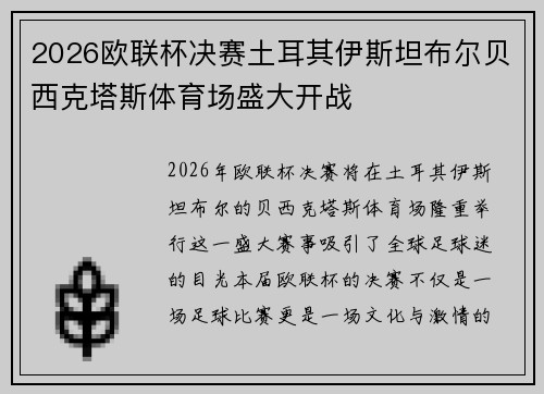 2026欧联杯决赛土耳其伊斯坦布尔贝西克塔斯体育场盛大开战