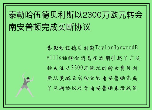 泰勒哈伍德贝利斯以2300万欧元转会南安普顿完成买断协议 泰勒哈伍德贝利斯以2300万欧元转会南安普顿完成买断协议